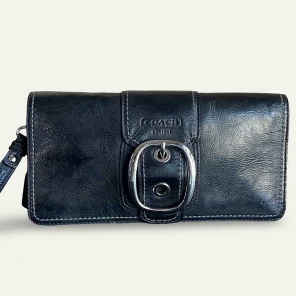 Coach Y2K Bleecker XL Black Patent Leather Buckle Wristlet Wallet Clutch - Picture 2 of 13